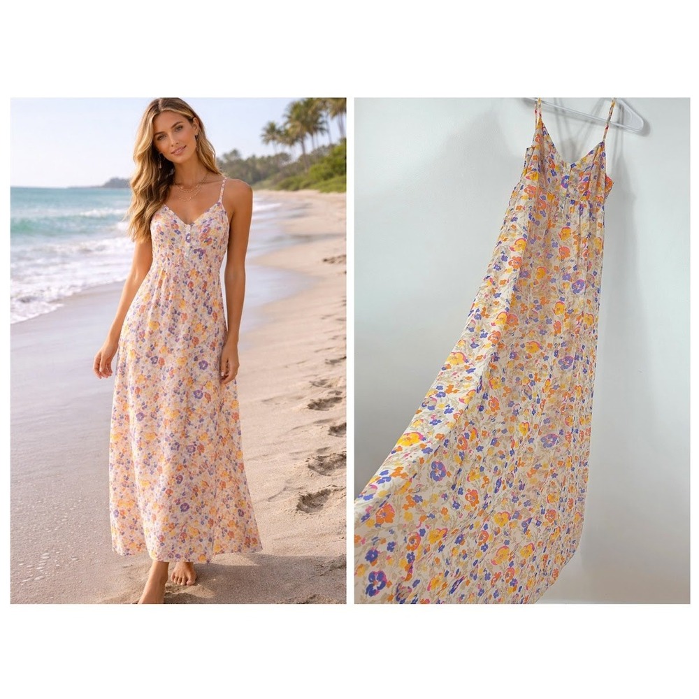 Moda International Maxi Dress Women Small Floral Multicolor‎ Smocked Boho Beach